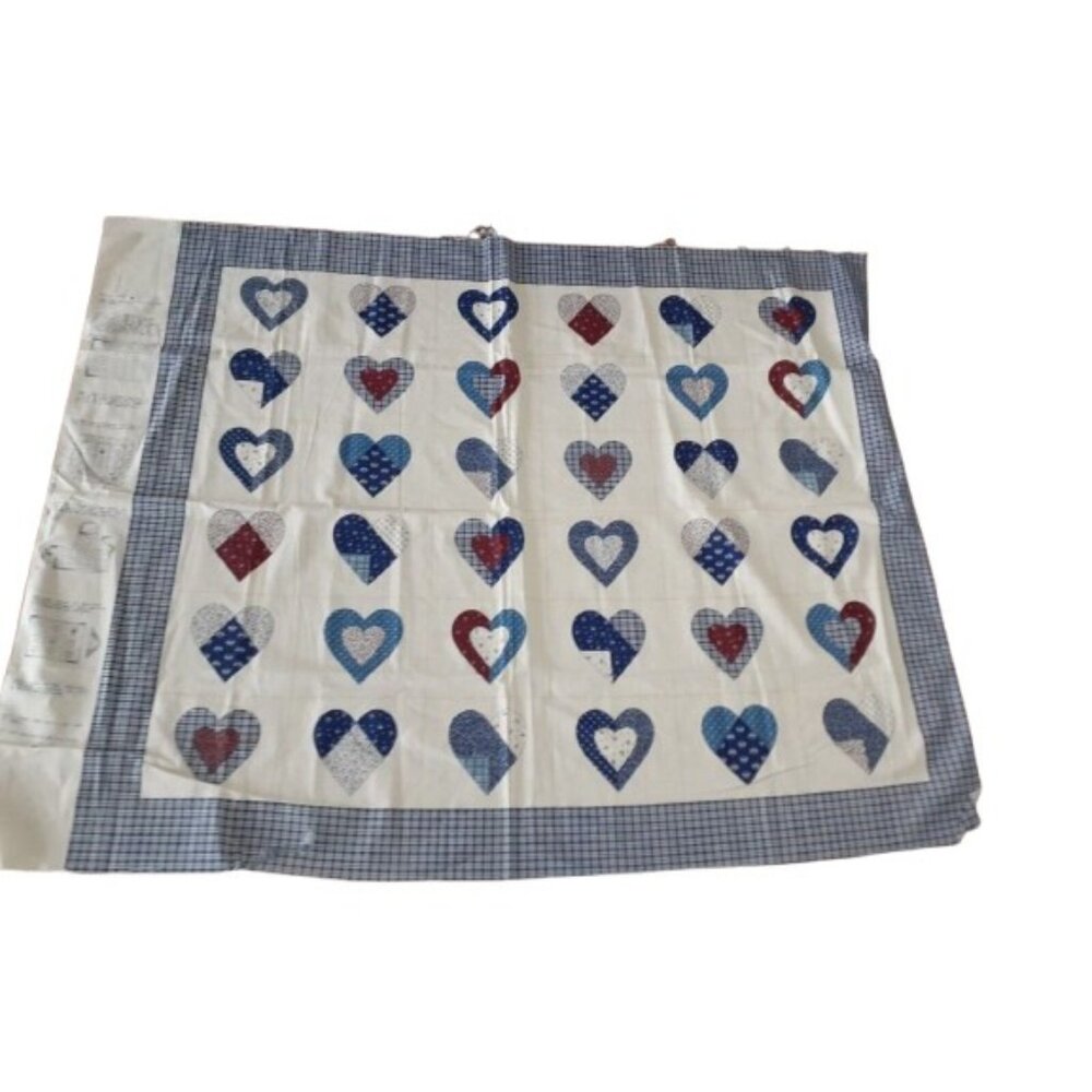 VTG Treasured Country Collectibles Blue Country Heart Print Panel By Springs Ind
